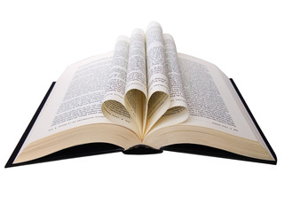Open book with pages curved in heart shape
