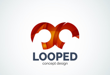 Abstract business company infinity logo template, loops or eight number concept - geometric minimal style, created with overlapping curve elements and waves. Corporate identity emblem