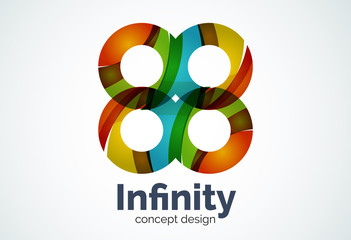 Abstract business company infinity logo template, loops or eight number concept - geometric minimal style, created with overlapping curve elements and waves. Corporate identity emblem