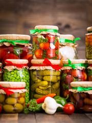 Preserved vegetables in the jars