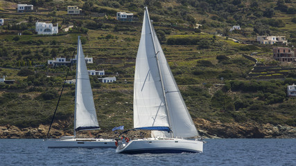 Sailing race off the coast of Greece in the Aegean sea.