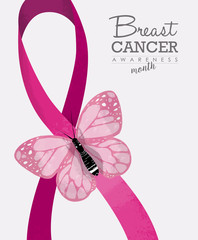 Breast cancer design with butterfly and ribbon