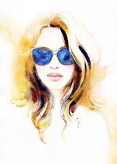 Beautiful woman portrait. Abstract fashion watercolor illustration