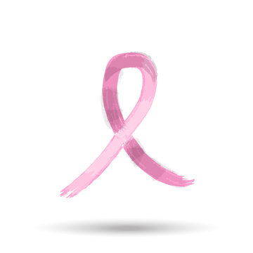 Pink breast cancer ribbon in hand drawn style