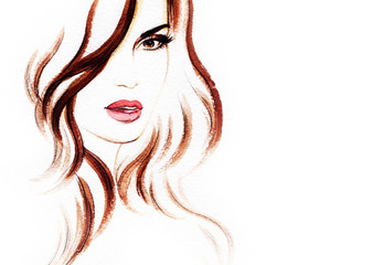 Fototapeta premium Beautiful woman portrait. Abstract fashion watercolor illustration