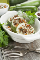 Zucchini with meat and rice