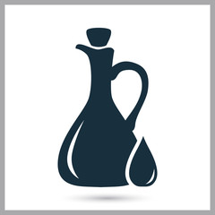 Olive oil in the bottle simple icon on the background
