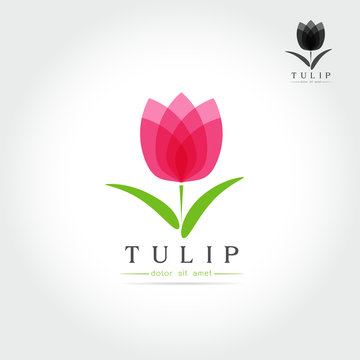 Simple Tulip Bud With Leaves Design