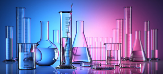 Chemie-Labor Motiv Blau Magenta