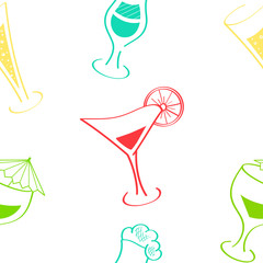 Alcohol drinks and cocktails. Vector seamless pattern