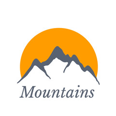 Obraz premium Mountains logo with sun , vector illustration
