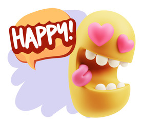 3d Rendering. Emoji in love with heart eyes saying Happy with Co