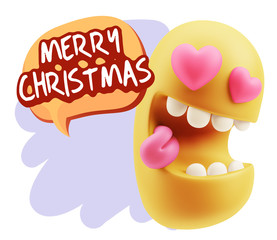 3d Rendering. Emoji in love with heart eyes saying Merry Christm