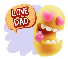 3d Rendering. Emoji in love with heart eyes saying Love Dad with