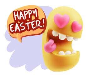 3d Rendering. Emoji in love with heart eyes saying Happy Easter