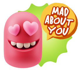Obraz premium 3d Rendering. Emoji in love with heart eyes saying Mad About You