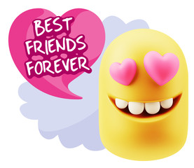 3d Rendering. Emoji in love with heart eyes saying Best Friends