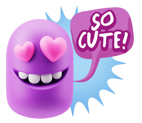 Obraz premium 3d Rendering. Emoji in love with heart eyes saying So Cute with