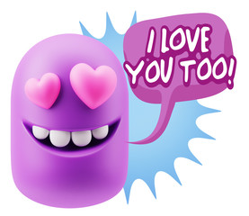 Obraz premium 3d Rendering. Emoji in love with heart eyes saying I Love You To