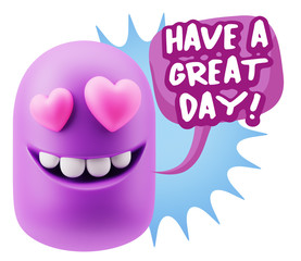 3d Rendering. Emoji in love with heart eyes saying Have A Great
