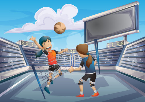 Cartoon vector volleyball Olympic sport with separated layers for game and animation, game design asset