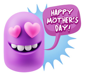 3d Rendering. Emoji in love with heart eyes saying Happy Mother'