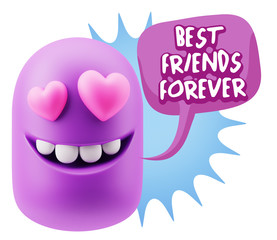 3d Rendering. Emoji in love with heart eyes saying Best Friends