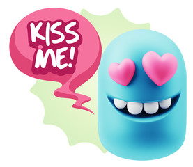 3d Rendering. Emoji in love with heart eyes saying Kiss Me with