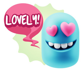 3d Rendering. Emoji in love with heart eyes saying Lovely with C