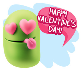 3d Rendering. Emoji in love with heart eyes saying Happy Valenti