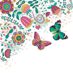 Vector card with flowers and butterfly