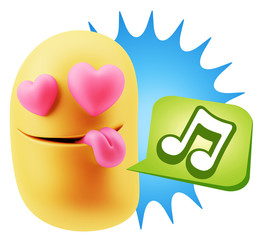 3d Rendering. Emoji in love with heart eyes saying Music Symbol
