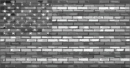 Black and white USA flag on a brick wall - Illustration,
Flag of the United States of America on a brick wall,
Flag of United States of America in brick style
