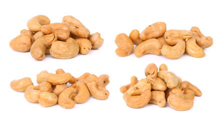 set of cashew nuts isolated on white background.