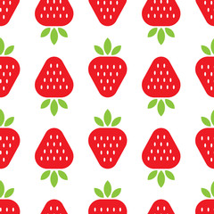 Seamless pattern with red strawberries in a flat style. Vector strawberry isolated on the white background. 