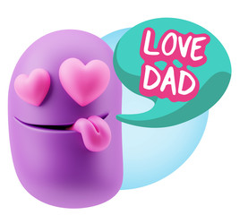 3d Rendering. Emoji in love with heart eyes saying Love Dad with