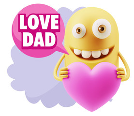 Obraz premium 3d Rendering. Emoji in love holding heart shape saying Love Dad