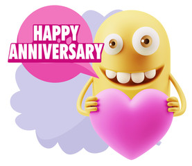 3d Rendering. Emoji in love holding heart shape saying Happy Ann