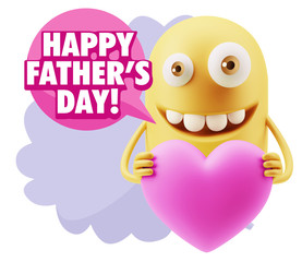 3d Rendering. Emoji in love holding heart shape saying Happy Fat