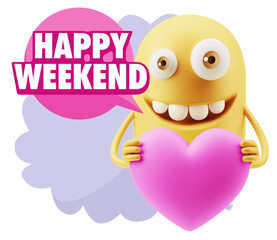 3d Rendering. Emoji in love holding heart shape saying Happy Wee