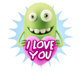 Fototapeta premium 3d Rendering. Emoji in love holding heart shape saying I Love Yo