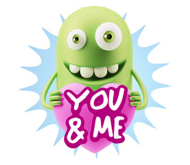 3d Rendering. Emoji in love holding heart shape saying You And M