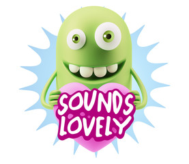3d Rendering. Emoji in love holding heart shape saying Sounds Lo