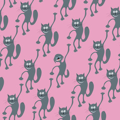  support of friendly pets/ Vector seamless pattern with lots of cats and a dog on a pink background