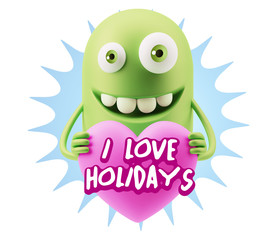 3d Rendering. Emoji in love holding heart shape saying I Love Ho