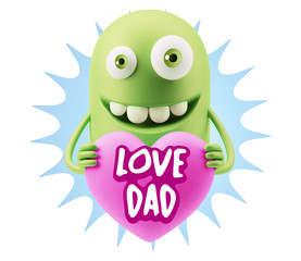 3d Rendering. Emoji in love holding heart shape saying Love Dad