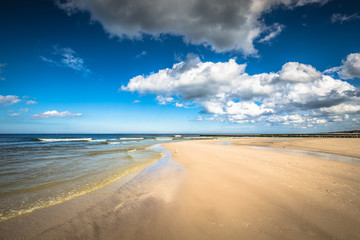 Sandy beach in Leba town, Baltic Sea, Poland
