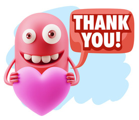 3d Rendering. Emoji in love holding heart shape saying Thank You
