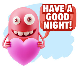 3d Rendering. Emoji in love holding heart shape saying Have A Go