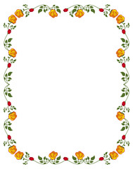 Vertical frame with red and yellow roses. Vector clip art.
